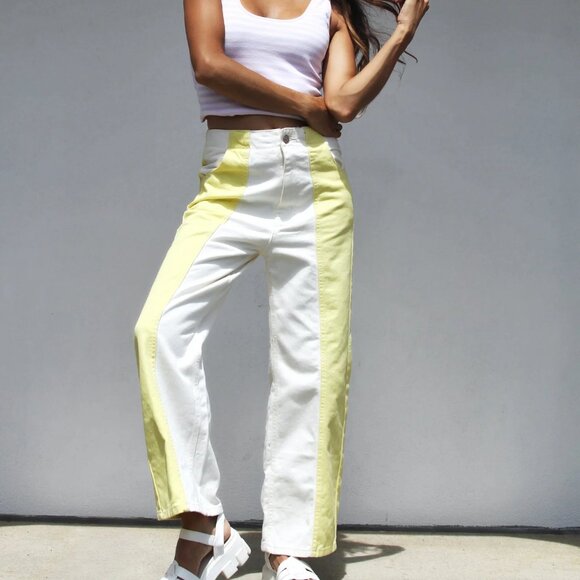 BDG Urban Outfitters | Yellow White High & Wide Leg Color block 26 - Picture 5 of 16